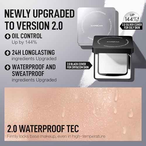 CARSLAN 2.0 Black Magnet Soft Focus Powder, Waterproof Translucent Pressed Setting Powder, 24H Longlasting Talc-Free Face Powder, Oil Control Compact Makeup,01 Translucent For Dry&Com Skin, 0.28Oz
