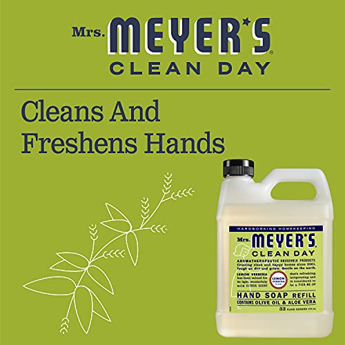 MRS. MEYER'S CLEAN DAY Hand Soap Refill, Made with Essential Oils, Biodegradable Formula, Lemon Verbena, 33 Fl. Oz - Pack Of 2