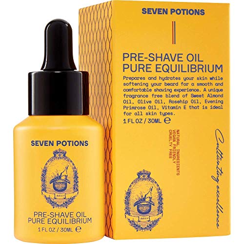 Seven Potions Pre-Shave Oil For Men ? Ideal for Sensitive Skin, Helps Prevent Irritation, Lubricates and Protects Face ? Natural, Vegan, Cruelty Free (1 Fl Oz)
