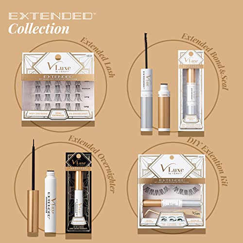 VLuxe Extended Collection: DIY Eyelash Extension 3D Extended and Bond & Seal Set - Featherlight Synthetic Reusable Artificial Eyelashes Multipack Lash Clusters