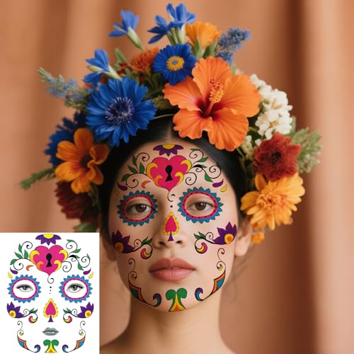 Sugar Skull Temporary Face Tattoo Kit - 8 Sheets