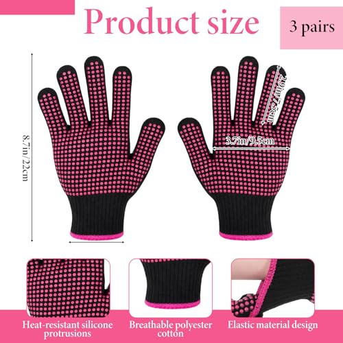 Heat Resistant Gloves for Hair Styling, 3 Pairs with Silicone Bumps