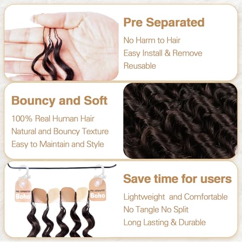 Deep Wave Crochet Hair - Pre-Separated Human Hair for Black Women, 18 Inch, Dark Brown