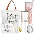 Domensi 4 Pack Godmother Proposal Gifts Set Mother Day Included 20oz Stainless Steel Tumbler Cup with Straw and Lid Best Godmother Ever Gift Tote Bag Makeup Bag Scented Candle Mom Gifts(Pink)