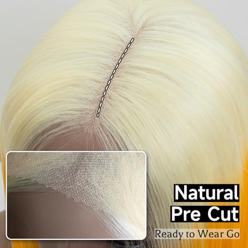 Ombre Color Bob Wig Human Hair, Wear and Go Glueless Wigs Human Hair Pre Plucked Pre Cut 210% Density 12A Brazilian Virgin Real Hair 5x5 HD Lace Front Closure Wigs for Black Women 10 Inch