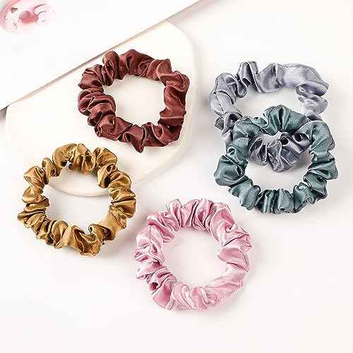 Hair Ties Satin Silk Small Scrunchies for Women Girls Ponytail Holders 20 Pcs Mini Bulk Scrunchies Elastic Hair Bands for Thick Curly Hair Pony Tails Hair Ties