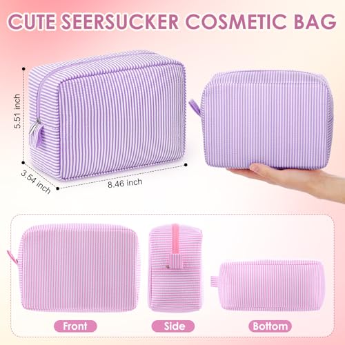 Sanwuta Large Seersucker Makeup Bag Set - 6 Cute Travel Organizers