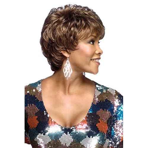 Vivica A. Fox AMY-V, Heat Resistant Fiber, Pure Comfort Cap, Layered Short Pixie Style with Tapered Back, Full Wig (44 Charcoal Gray)
