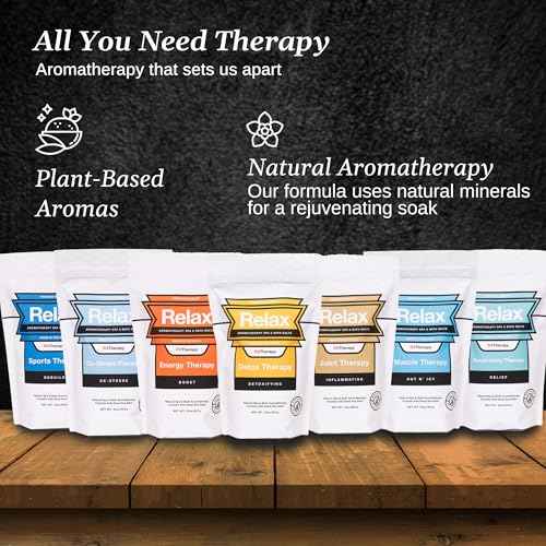 Relax Spa & Bath, Epsom & Dead Sea Salts, Aromatherapy Bath Salts for Hot Tub, Bath, or Spa, Infused with Magnesium, 32 oz Each, 7 Pack RX Therapy