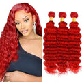 GRed-Wine Red Deep Wave Human Hair Bundles 3 Pack 12-16 Inch - Burgundy, 150g/Bundle, 8A Grade Virgin Peruvian Hair