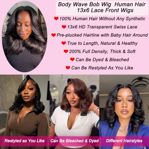 13x6 HD Lace Front Bob Wig 12 Inch Body Wave Human Hair