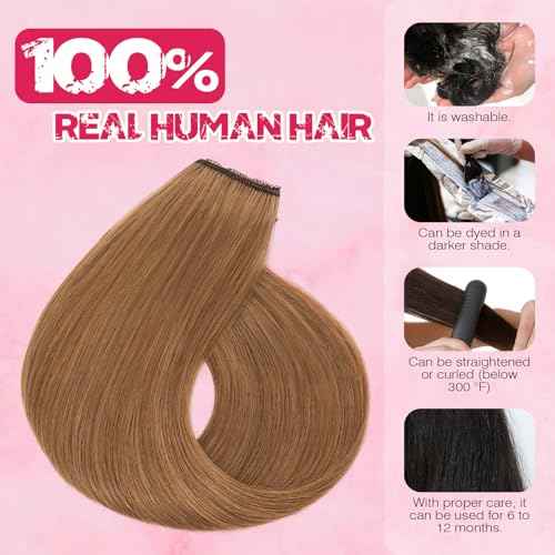 Halo Hair Extensions Real Human Hair, MY-LADY Adjustable Halo Extensions Real Human Hair, 16 inch Light Brown Women's Long Straight Hair Invisible Wire Hair Extensions