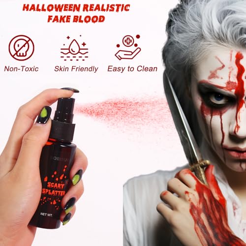 BOBISUKA Halloween Fake Blood Set - Fake Blood Spray & Dark Fake Blood with 10 Empty Fillable Blood Capsules, Realistic Washable Makeup Blood for Halloween Cosplay Theater SFX Makeup