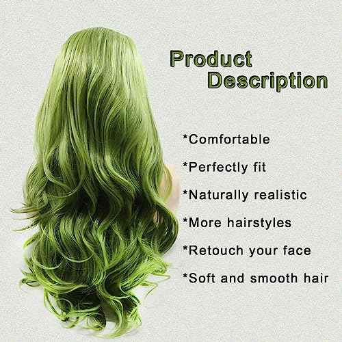 Green Lace Front Wig Body Wave Glueless Lace Wigs Olive Green Long Curly Wavy Pre Plucked Natural Wig Synthetic Heat Resistant Fiber Hair Colorful Wig for Women Daily 24 Inch