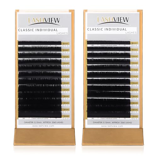 LASHVIEW Eyelash Extensions 0.15mm C&D Curl 8-15mm Mixed Tray