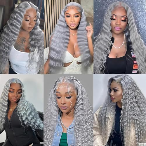 Grey Deep Wave Human Hair 3 Bundles 30-34 Inch