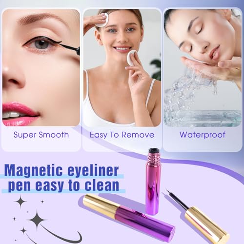 Magnetic Eyelashes Kit - 6 Reusable Pairs with Eyeliner Applicator