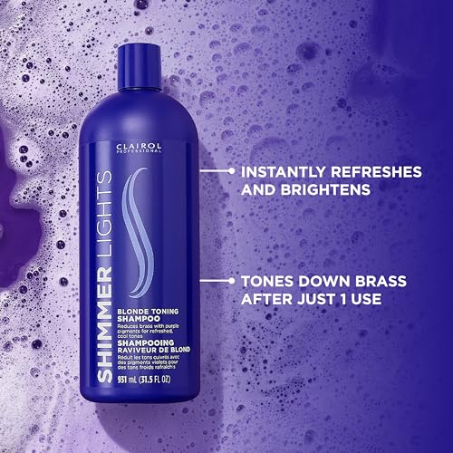 Clairol Professional Shimmer Lights Purple Shampoo| Neutralizes Brass & Yellow Tones | For Blonde, Silver, Gray & Highlighted Hair