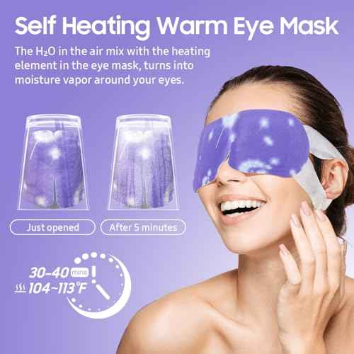 20 Packs Steam Eye Mask, Heated Eye Mask Warm Compress for Eyes, Disposable Self Heating Steam Mask Sleep, Spa, Travel Essentials & Relaxation Gifts for Women, Stocking Stuffers (Lavender)