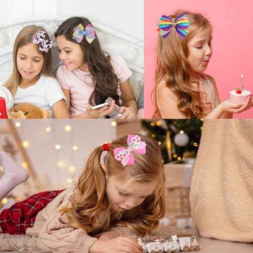 12Pcs 4" Hair Bows Clips Grosgrain Ribbon Alligator Clips Hair Bows Barrettes Hair Accessories for Girls Kids Teens Children Toddler Glitter Girls Hair Bows