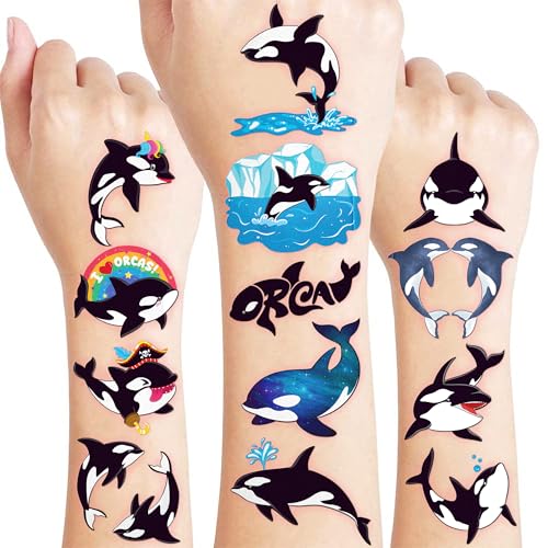 96 PCS Orca Temporary Tattoos for Kids | Pre-Cut Sea Animal Party Favors