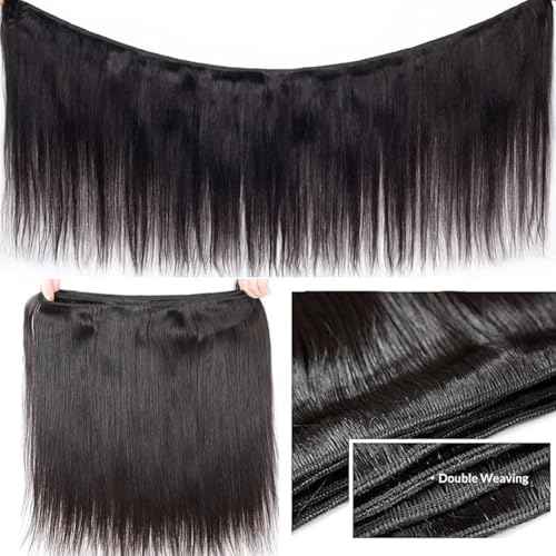 Great Grace Brazilian Straight Bundles Human Hair 14 16 18 Inch 12A 100% Unprocessed Virgin Human Hair Weave 3 Bundles Deals Natural Black Color (Natural Balck 3 Bundles, 14 16 18)