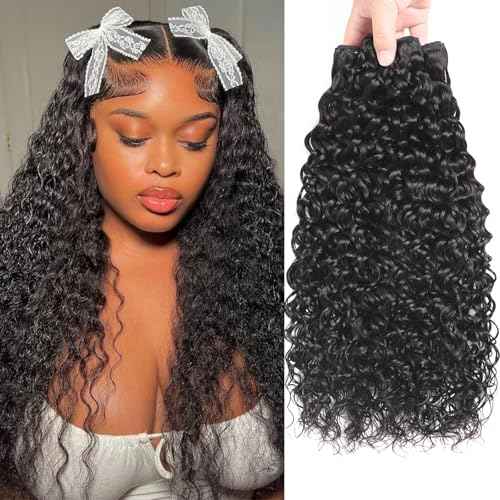 Water Wave Bundles Human Hair 10A Brazilian Unprocessed Virgin Human Hair Curly Human Hair Bundles Wet and Wavy Hair 14 16 18 Inch Double Weft Thick and Full Natural Black