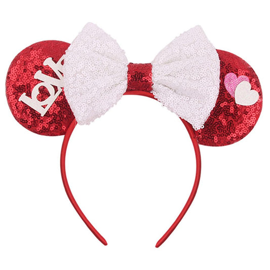 YOWOCAL Valentine's Day Headband for Women Girls,Red Love Sequin Mouse Ear Hair Hoops Hair Accessories for Valentine's Day Wedding Anniversary Decoration Costume Cosplay Headwear