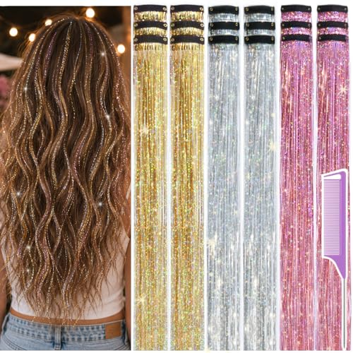 18 Pcs Hair Tinsel Clip-Ins - Glitter Extensions for Parties