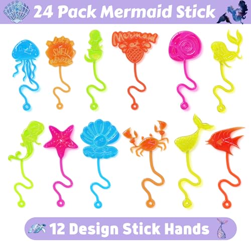 48PCS Mermaid Party Favors - 24PCS Temporary Tattoos & 24PCS Stick Hands - Perfect Birthday Party Supplies, Goodie Bag Stuffers, Treasure Box Toys, Classroom Prizes, and Student Gifts
