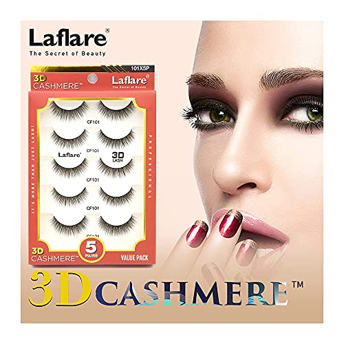Laflare 3D Cashmere False Eyelashes Multipack, Ultra Soft, Glam, Luxurious, Cruelty-Free, Reusable, Fake Eyelashes 5 Pairs Value Pack (312X5P)