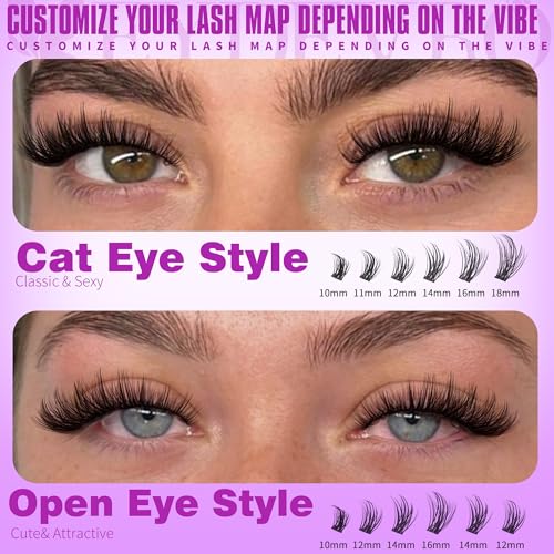 EYDEVRO Wispy Lash Clusters Natural Eyelash Clusters 9-18mm Cluster Eyelash Extensions CD Curvature 192 Pcs Manga Cluster Lashes Individual Lashes DIY Lash Extensions