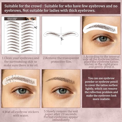 4D Waterproof Eyebrow Tattoo Stickers - 66 Pairs Brown