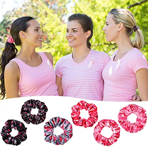 6 Pieces Breast Cancer Awareness Hair Scrunchies Velvet Hair Tie Scrunchy Pink Ribbon Elastic Hair Bands Ropes Ponytail Holders Hair Accessories for Women Girls (Charming Pattern)