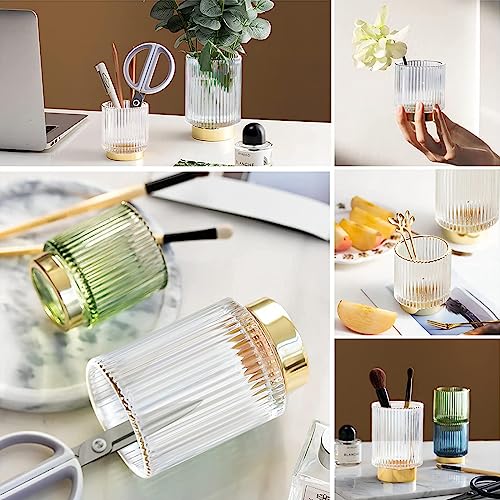 Crystal Makeup Brush Holder Organizer with Striped Design