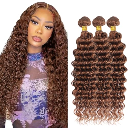 Brown Deep Wave Hair Bundles 22 24 26 Inch Virgin Hair 3pc
