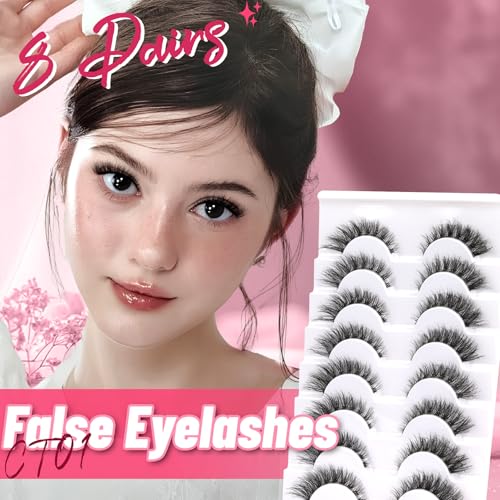 Cat Eye Wispy False Lashes 5-14mm Natural Look D Curl 8 Pairs