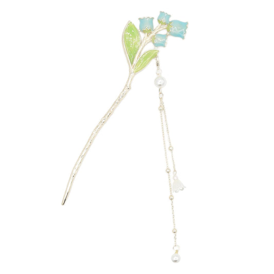 Lily of the Valley Pearl Hair Sticks for Women, Dainty Pearl Flower Metal Hair Slide Hairpin Clips Hair Pin Hair Jewelry Accessories for Her (Blue)