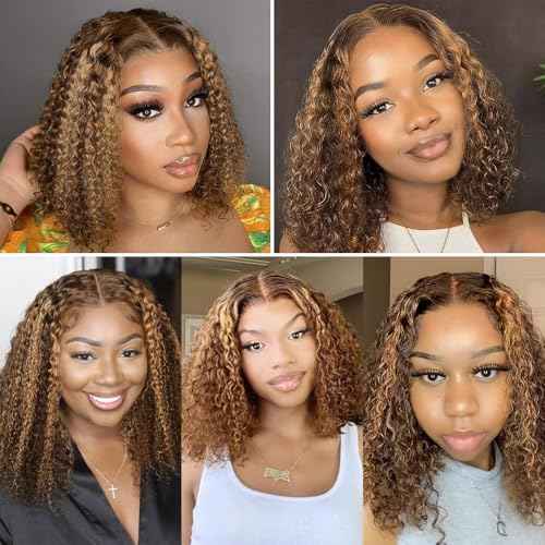 22 Inch Highlight P4/27 Kinky Curly Clip Ins Human Hair 110g 8pcs 20 Clips 3C 4A Curly Clip In Hair Extensions Real Human Hair Brazilian Virgin Hair Full Head for Women P4/27 Color
