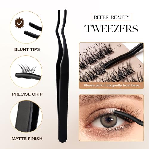 BEFER Lash Clusters Kit - 144 D Curl Individual Lashes with Bond & Seal