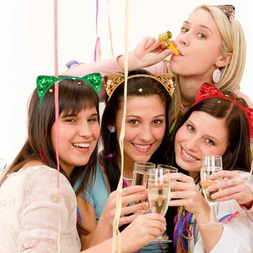 COCIDE 12Pcs Cat Ears Headbands Set with Sequins for Girls - Birthday Party, Halloween Hair Accessories and Favors
