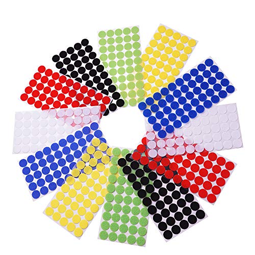 Self Adhesive Dots, Strong Adhesive 600pcs(300 Pairs) 6 Color 3/4" Diameter Sticky Back Nylon Dot, Hook & Loop Dots with Waterproof Sticky Glue Tapes, Suitable for Classroom, Office, Home