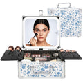 Relavel Makeup Bag with LED Mirror, Makeup Box Travel Train Case with Rechargeable Lighted Mirror, Cosmetic Brush Organizer Storage for Makeup Artists Gifts for Women and Girls, Floral Print