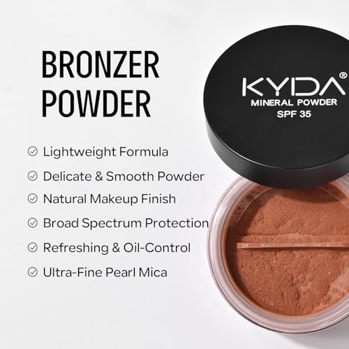 Mineral Powder Bronzer, SPF 35 Natural Glow Contour Sunscreen Loose Powder, Blendable Formula Buildable Coverage Lightweight and Oil Control Makeup Face Contour Powder-Warmth, 0.28oz