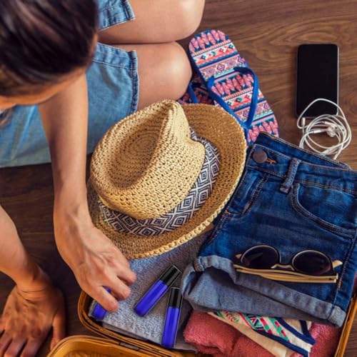 Blue 10ml Glass Roller Bottles for Essential Oils - 25 Pack with Accessories