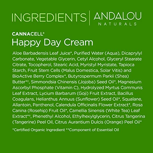 Andalou Naturals Cannacell Happy Day Cream, Face Moisturizer with Nourishing Hemp Stem Cell Formula for Restored & Glowing Skin, Face Cream for Women & Men, 1.7 fl oz