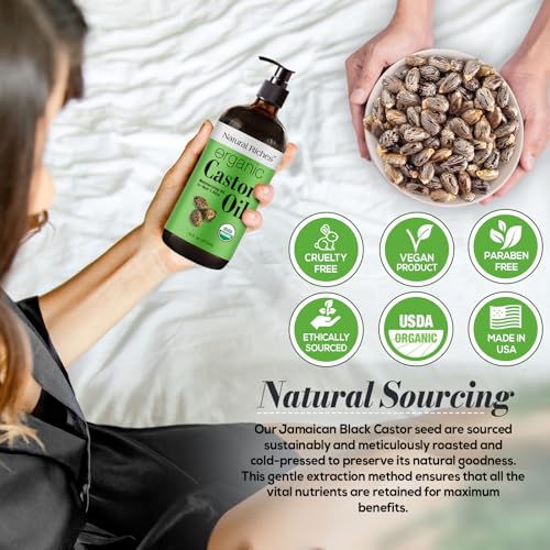USDA Organic Castor Oil for Hair Growth, Skincare, Face, 16 fl oz
