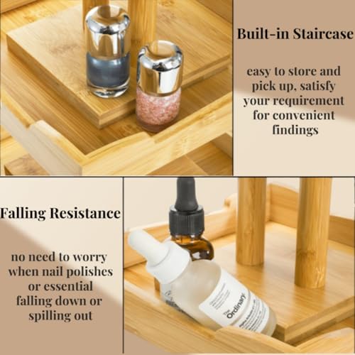 Nail Polish Organizer, 4 Tier Bamboo Stand Essential Oil Display Rack for 120-212 Bottles, 360¡Æ Rotating Large Capacity Cosmetics Storage Shelf Holder for Home Spa, Business Salon