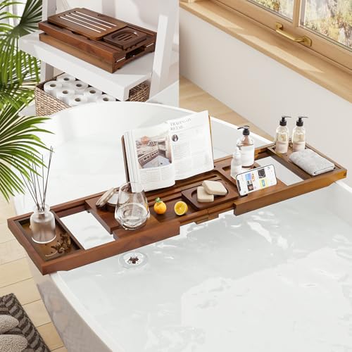 Premium Teak Expandable Bath Tray, 28-41 inches
