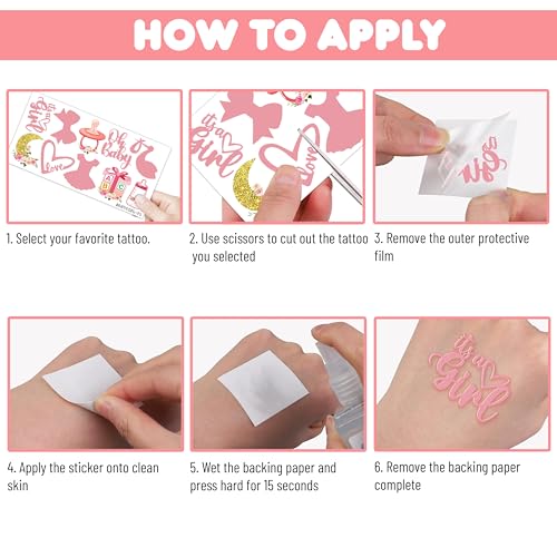 100 PCS Baby Girl Birthday Party Decorations Favors Supplies Temporary Tattoos Decor Pink Rose Gold Baby Girl Shower Floral Stickers For Boys Girls Gift School Prizes Rewards